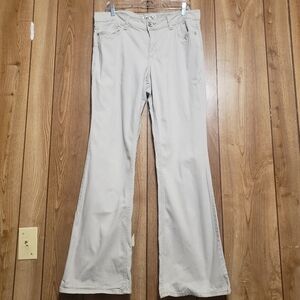 LEI Sophia Hipster Flare Pants Mid Rise Y2K Frayed Hem Juniors 15 Long Khaki